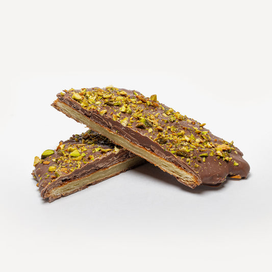 MILK CHOCOLATE & PISTACHIO COVERED FLAT CROISSANT PASTRY 2.0